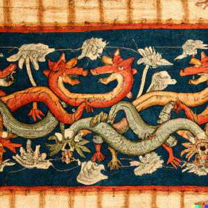 -ai-DALLE 2022-09-11 00.08.39 - A medieval tapestry depicting 4 dragons intertwined in battle..png