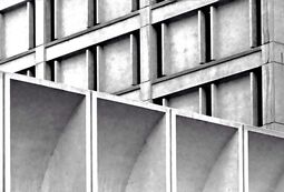 The Block's Brutalist architecture.